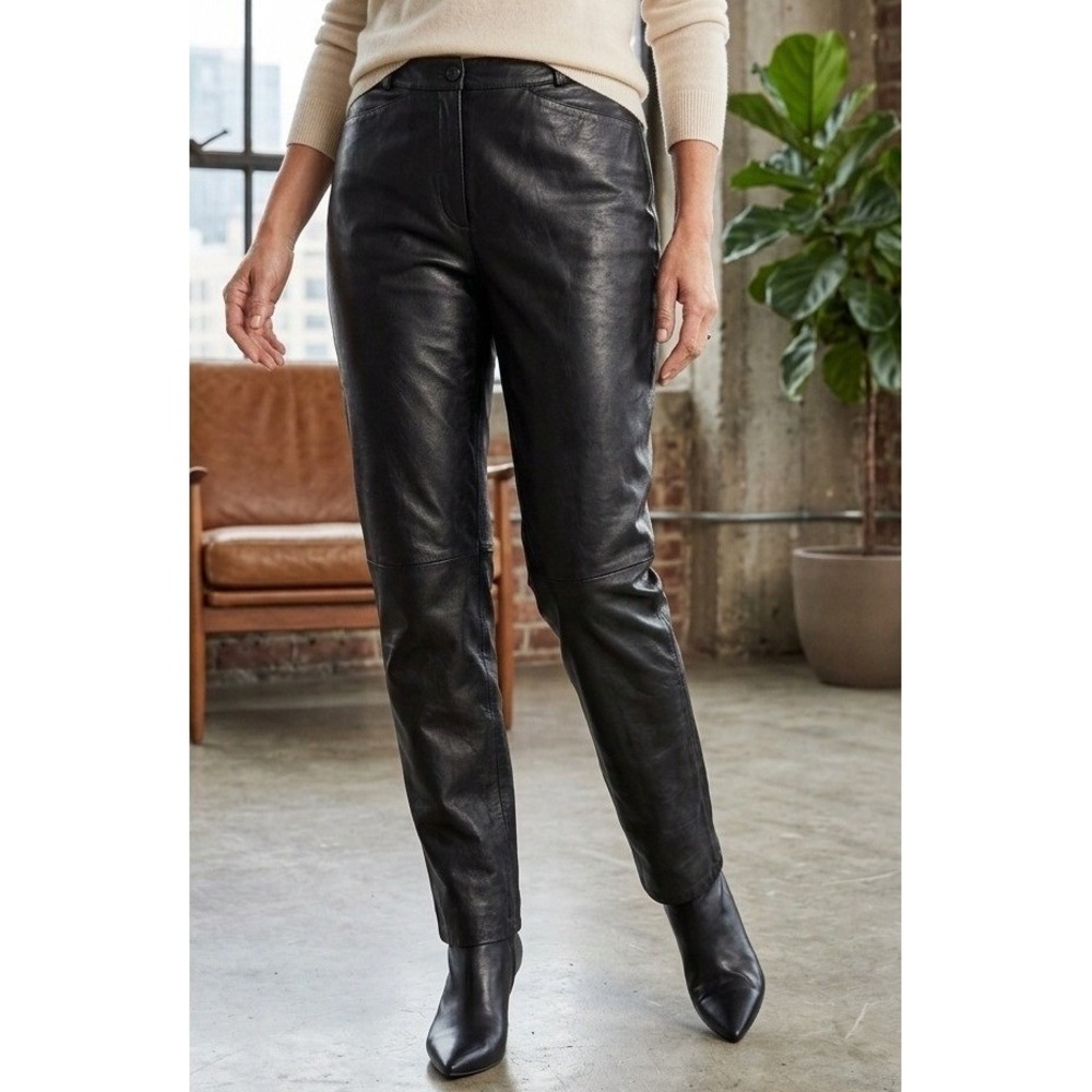 Revue Genuine Leather Biker Pants Women's 14 Motorcycle High‎ Rise Deep Brown